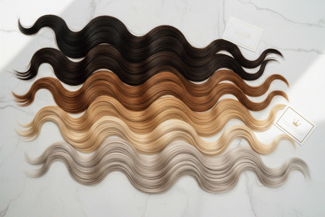 Halo Hair Extensions shade guide showing diverse natural hair colors for perfect extension match