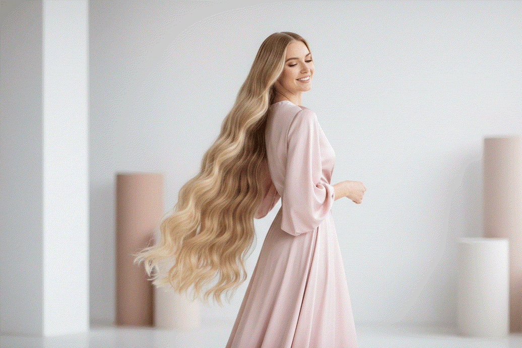 Woman choosing between halo, clip-in, and ponytail hair extensions for different hair types