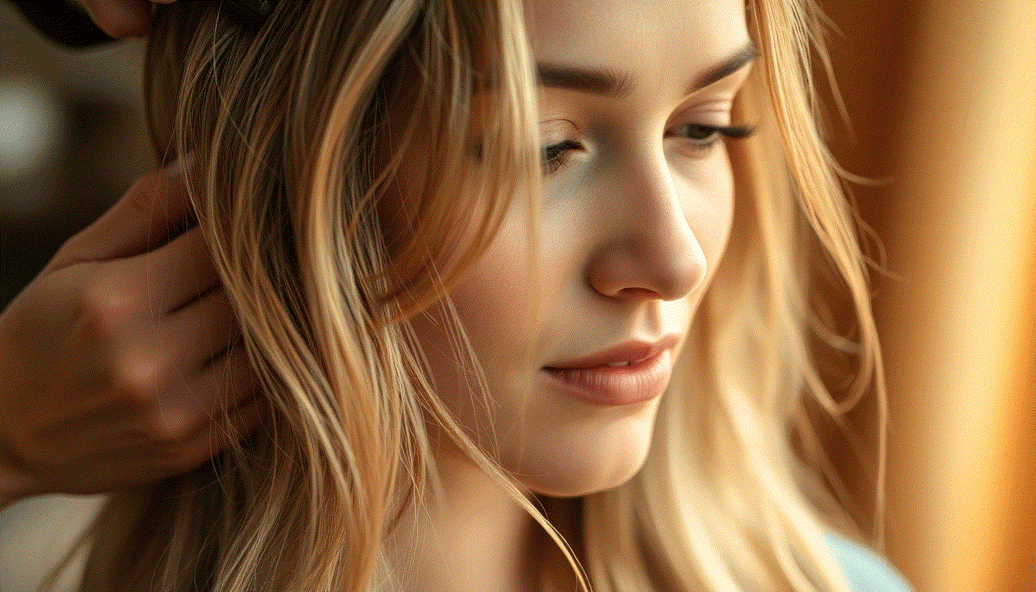 Woman with fine hair showcasing natural-looking Halo hair extensions for volume and length enhancement