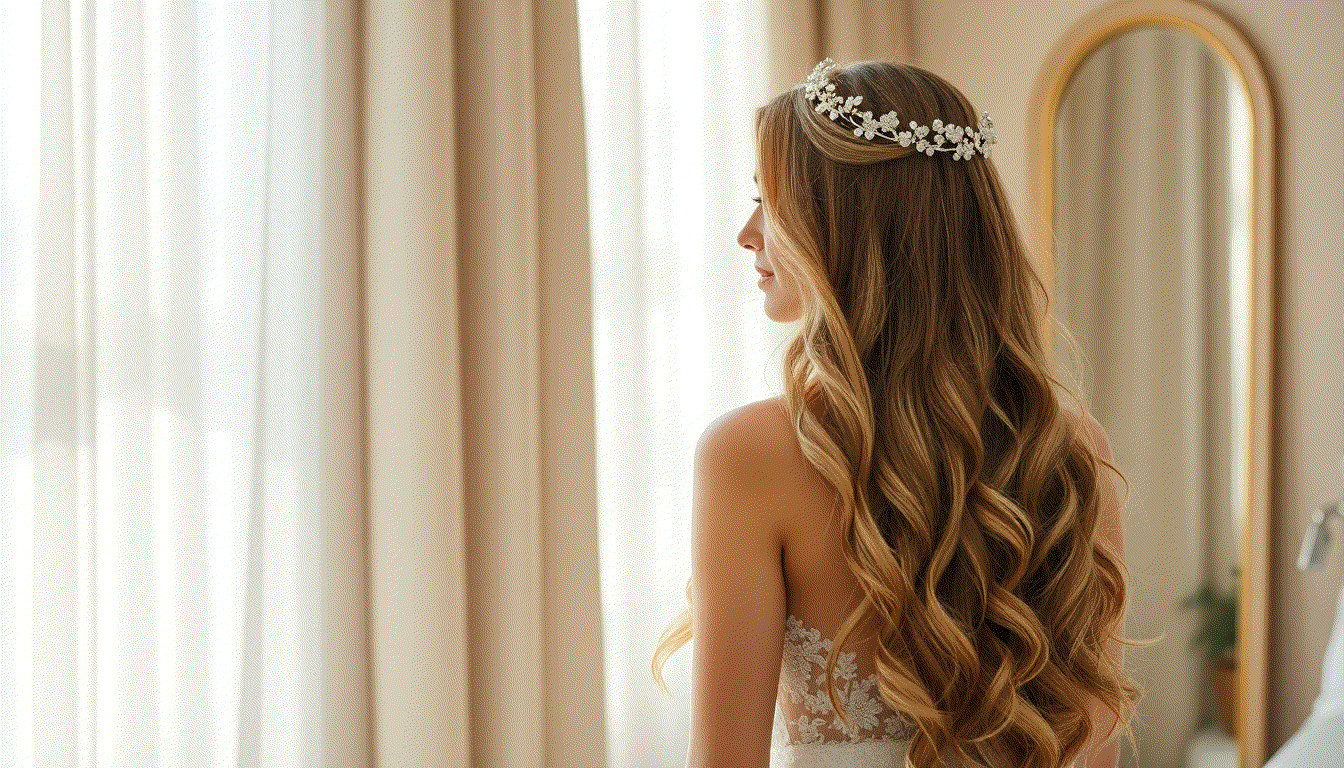 Bride wearing elegant wedding hairstyle with Halo Hair Extensions for added volume and length