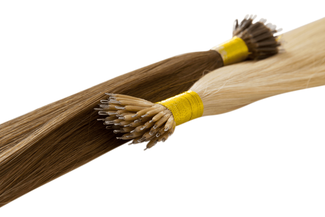 Close-up of VIP Nano Ring hair extensions made from 100% Indian Remy double drawn human hair
