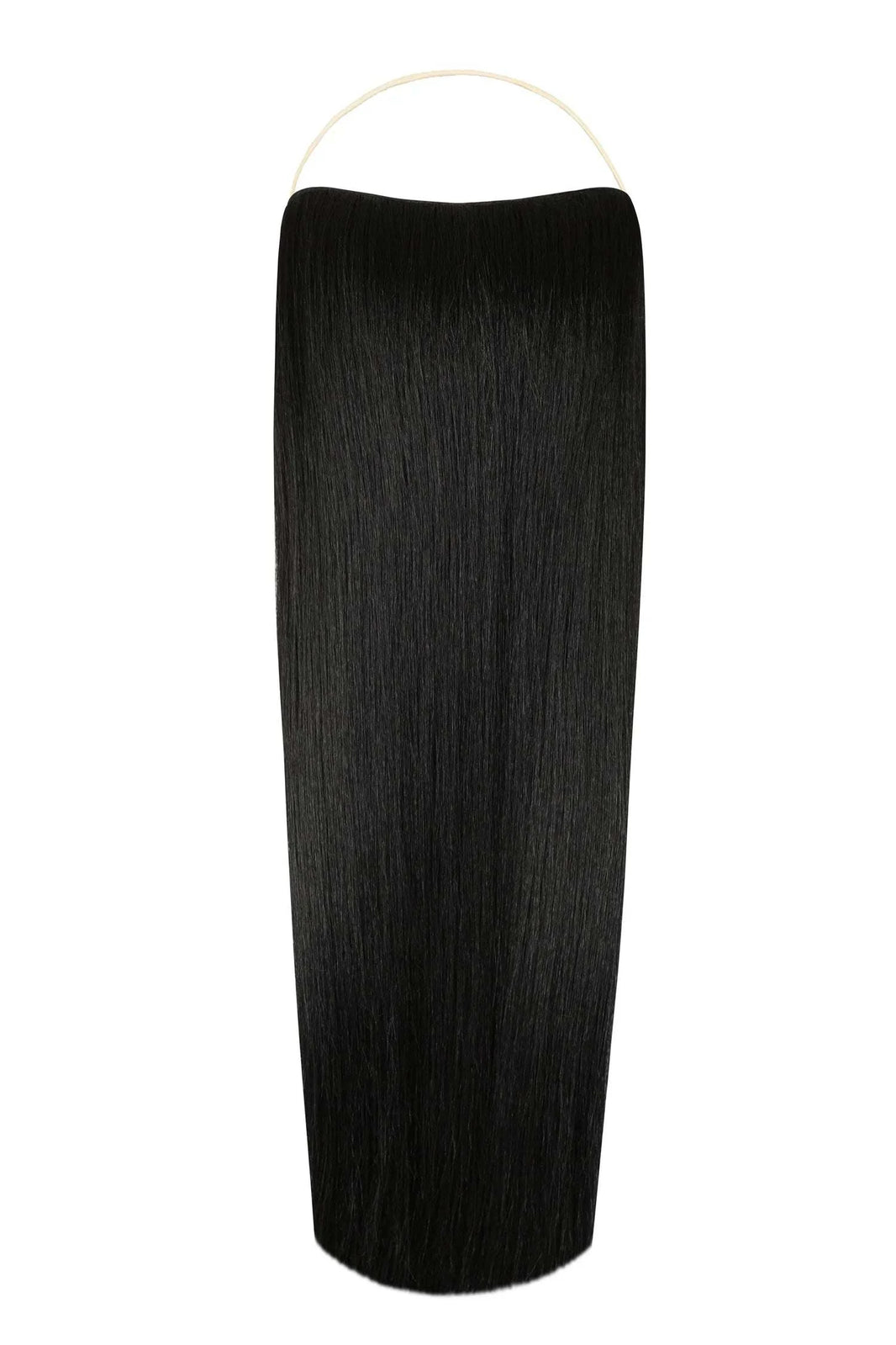 Close-up of straight Syn Halo hair extensions made from premium Kanekalon synthetic fibers with seamless natural look