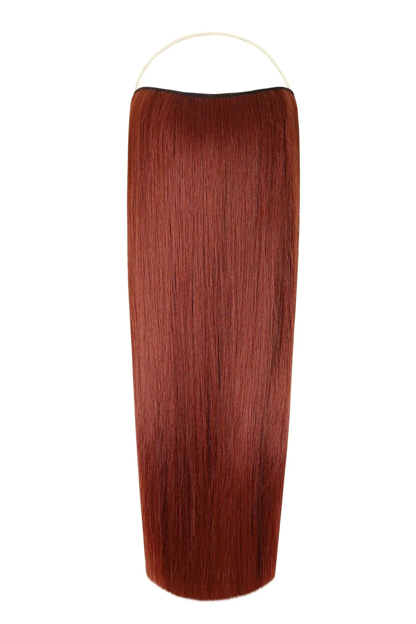 Close-up of straight Syn Halo hair extensions showcasing natural look and lightweight design
