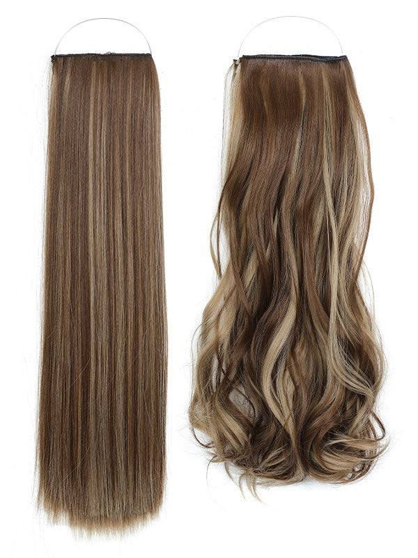 Syn Halo Hair Extensions Duo pack with sleek straight and bouncy curl styles in one box, lightweight and natural-looking Kanekalon fibers