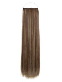 Close-up of straight Syn Halo hair extensions made from premium Kanekalon synthetic fiber, showcasing natural look and seamless blend with hair