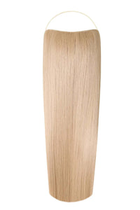 Straight Syn Halo Hair Extensions showing smooth, natural-looking synthetic hair with hidden wire design and removable clips for easy styling