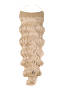 Wavy Syn Halo hair extensions in natural blend with lightweight, durable, and heat-friendly design