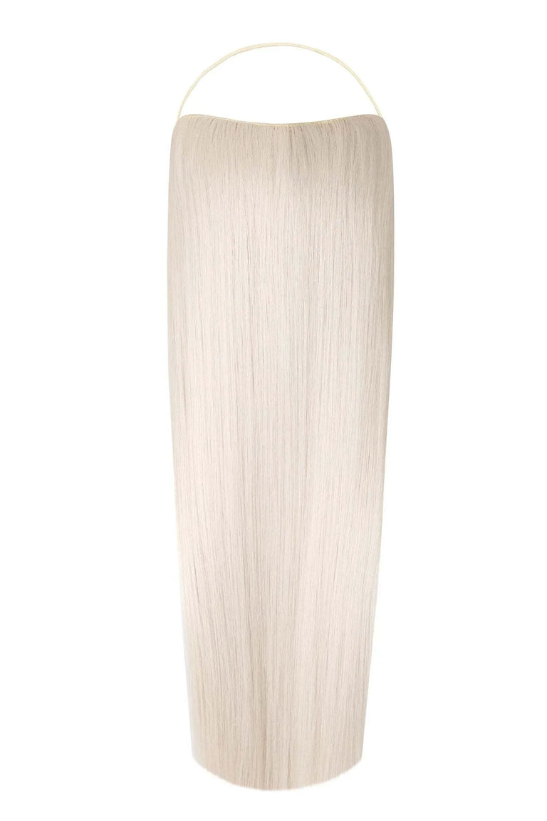 Straight Syn Halo Hair Extensions showcasing sleek, natural-looking premium Kanekalon strands with hidden wire and removable clips for easy 30-second installation.