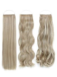 Syn Halo Hair Extensions Trio pack with straight, wavy, and curly styles displayed on mannequin heads