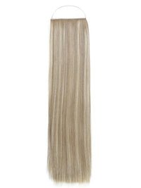 Straight Syn Halo hair extensions made from premium Kanekalon synthetic fibers, styled sleek and straight