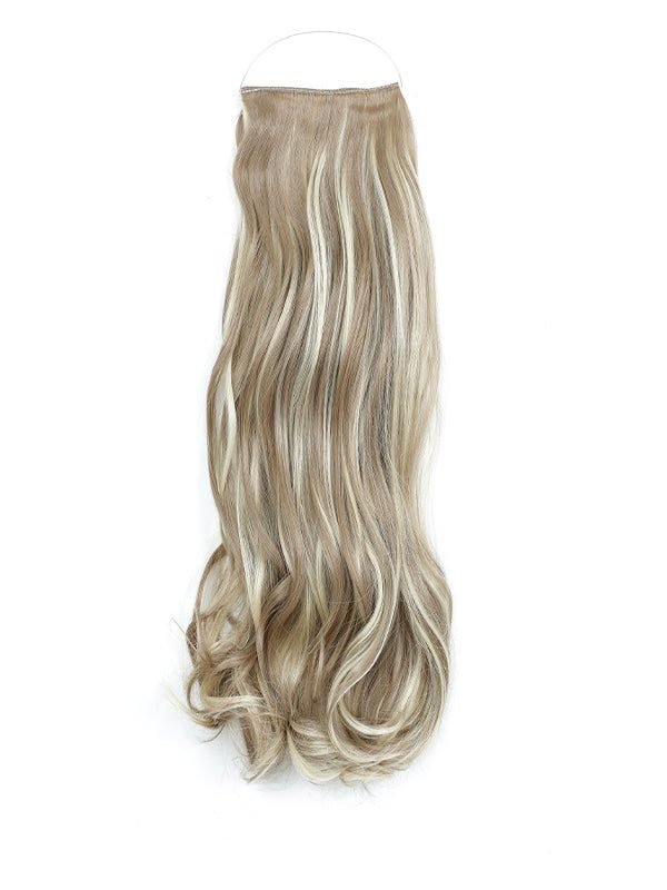 Curly Syn Halo Hair Extensions showcasing bouncy, natural-looking curls with lightweight Kanekalon synthetic fibers in a halo design