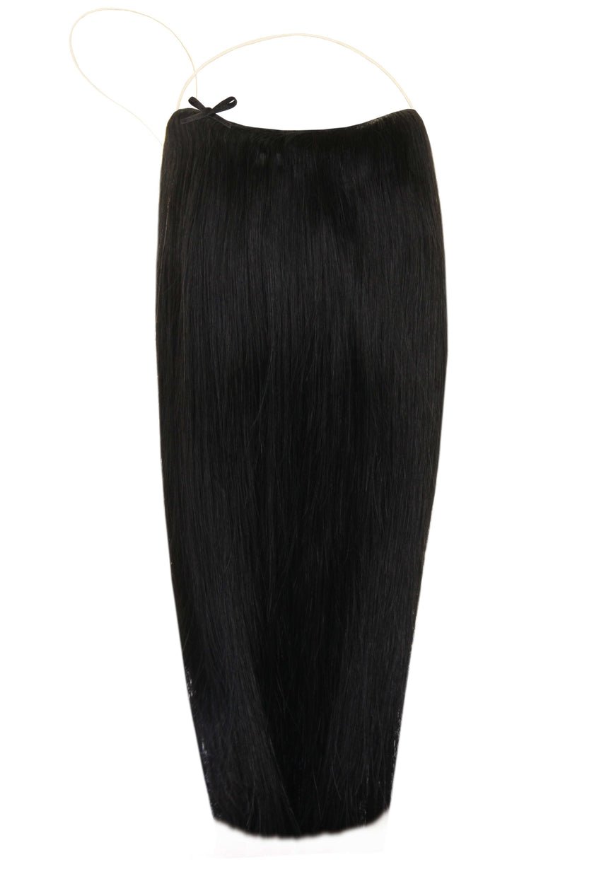 Deluxe Halo Jet Black #1 Hair Extensions with adjustable clear wire and no clips or glue