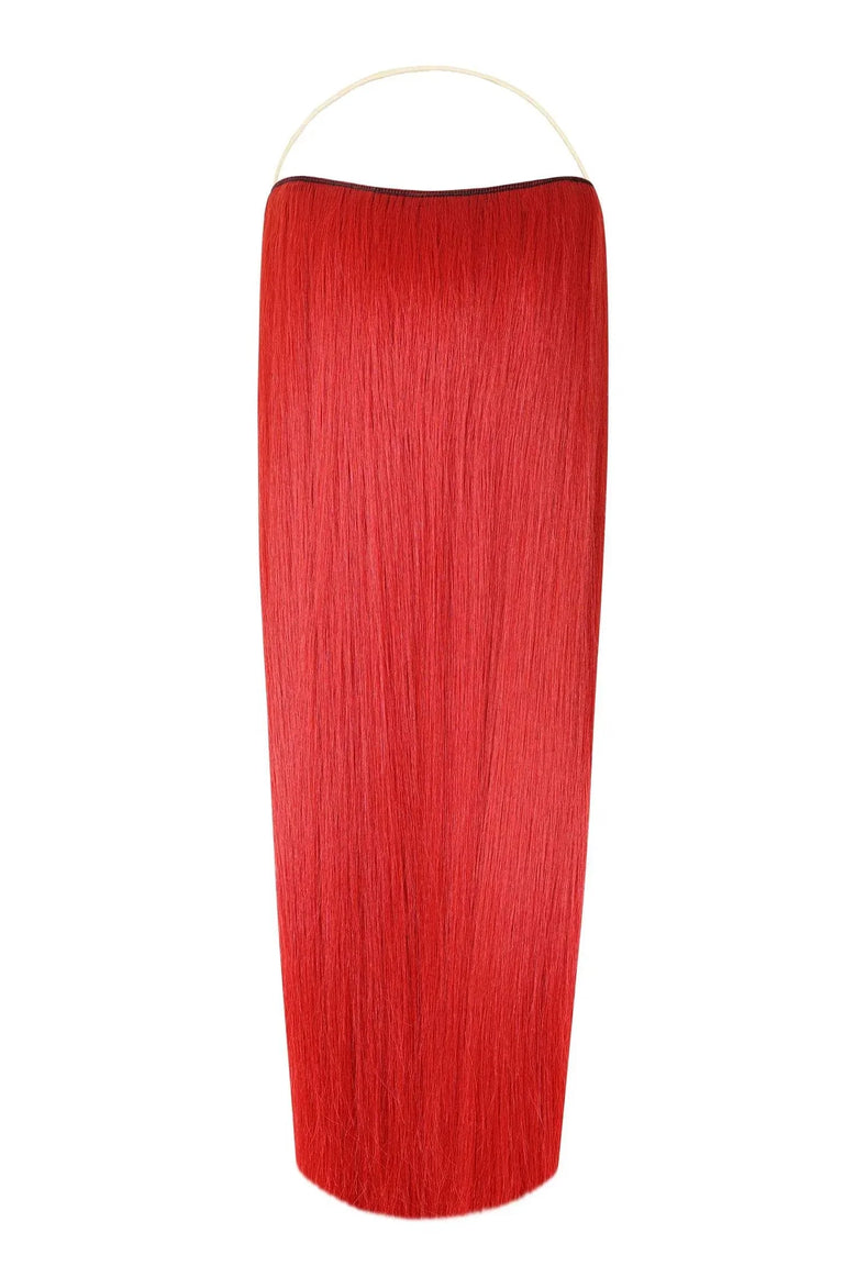 Straight Syn Halo Hair Extensions showing sleek, natural-looking synthetic straight hair with hidden wire for easy 30-second installation