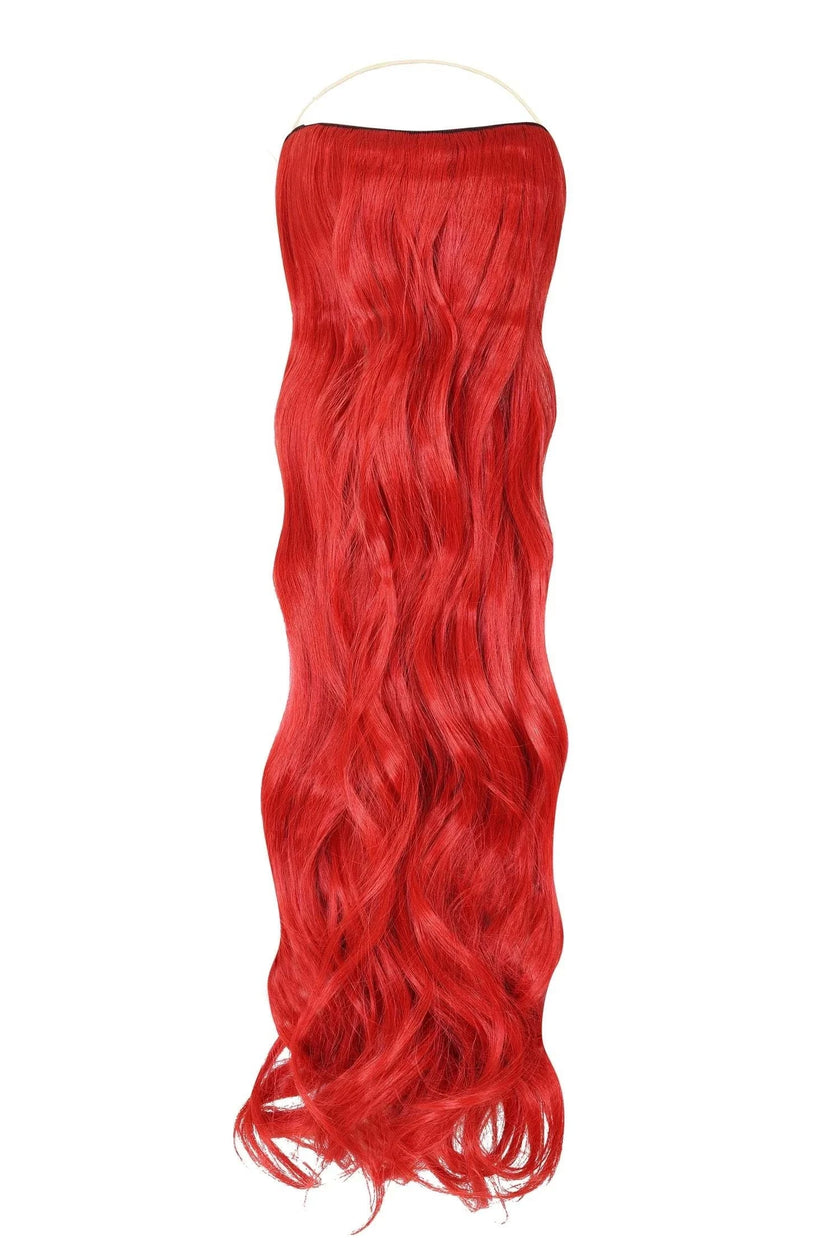 Curly Syn Halo Hair Extensions made from premium Kanekalon, showcasing bouncy, natural-looking curly hair with lightweight and durable design.