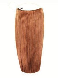 Halo Light Chestnut #10 hair extensions with adjustable clear wire and no clips, ideal for fine hair.
