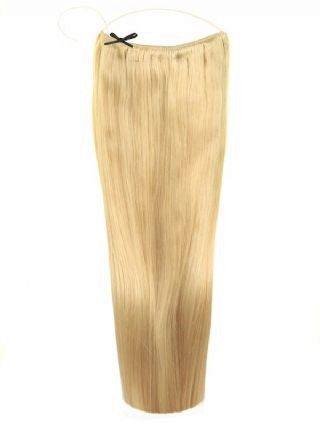 Halo Golden Blonde #24 hair extensions in warm sun-kissed golden blonde shade with invisible clear wire for fine hair.