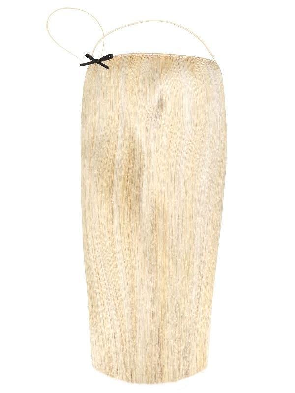 Premium Halo Hawaii Blonde #60 Ash hair extensions with adjustable clear wire and 16 to 20 inch length
