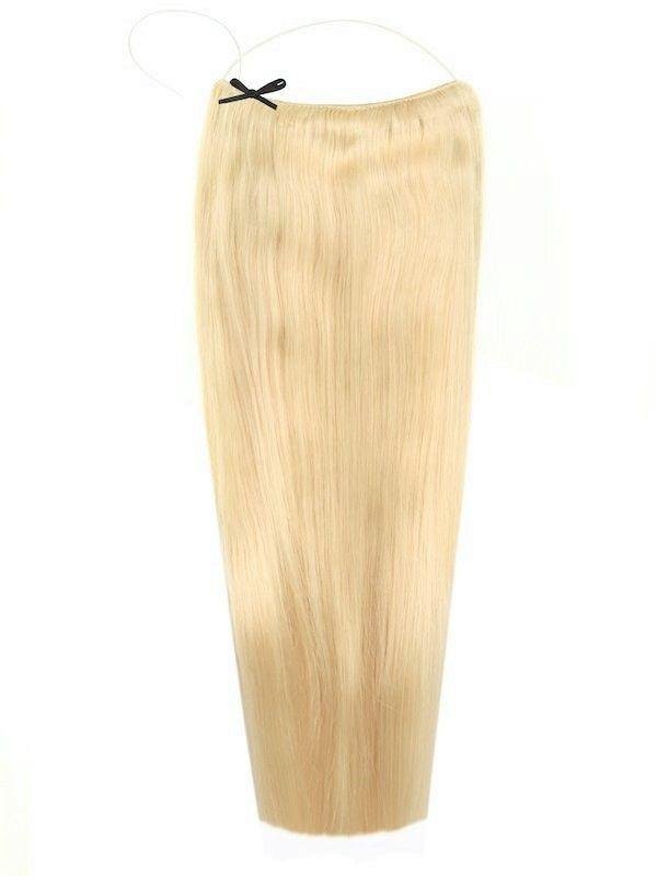 Deluxe Halo Hair Extensions bleach blonde #60 with adjustable clear wire and no-damage design