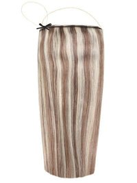 Deluxe Halo Hair Extensions Cookies 'n' Cream #5A Ash color showing 16 and 20 inch lengths with adjustable clear wire and no damage design