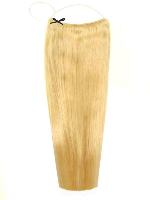 Halo Light Blonde #613 hair extensions with adjustable clear wire for natural, clip-free wear