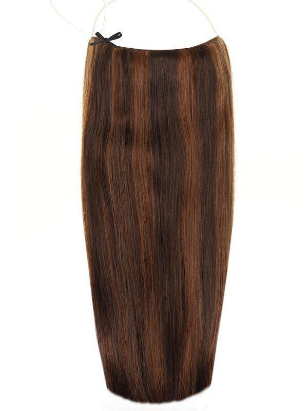 Halo Hair Extensions Mixed #2/4 with adjustable clear wire, no clips, no glue, for natural finish on thin hair
