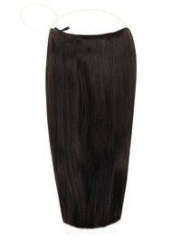 Deluxe Halo Hair Extensions Jet Black #1 with adjustable clear wire and no clips or glue for natural look