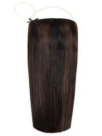 Halo Hair Extensions Espresso #1B/2 with adjustable clear wire and no-damage application for thin hair