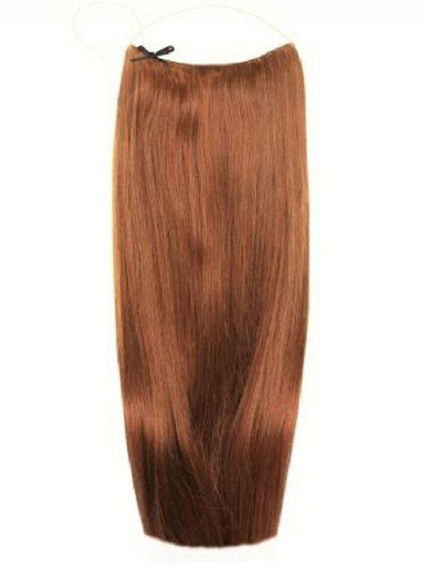Premium Halo Hair Extensions light brown #6 with adjustable clear wire and no damage to natural hair