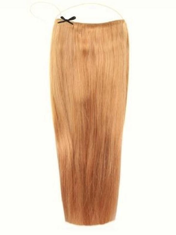 Premium Halo Hair Extensions strawberry blonde #27 with adjustable clear wire and no damage application
