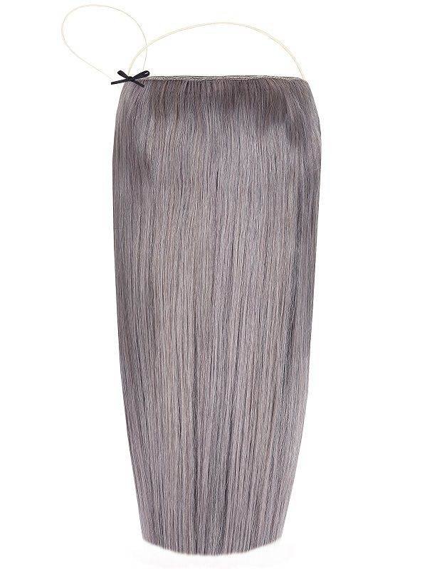 Deluxe Halo grey hair extensions with adjustable clear wire and no damage to natural hair