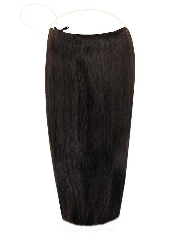 Halo Natural Black #1B hair extensions with adjustable clear wire for natural thin hair look