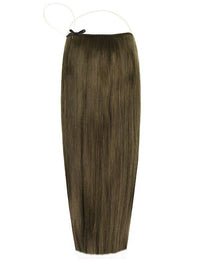 Halo Dark Ash Brown #7 hair extensions with adjustable clear wire, clip-free, natural finish, available in multiple lengths