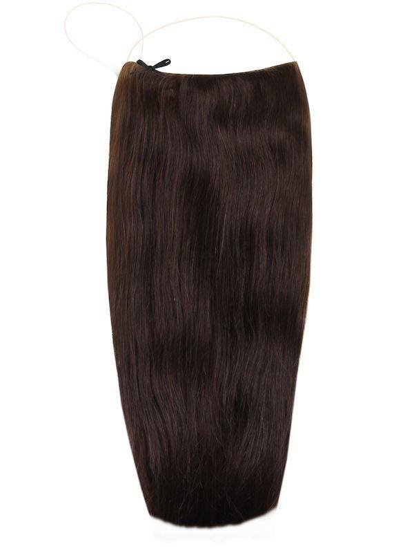 Dark Brown #2 Halo Hair Extensions with adjustable clear wire for natural look and no damage to fine hair