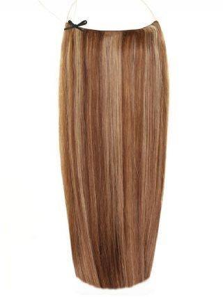 Deluxe Halo Mixed #4/8 hair extensions with adjustable clear wire and natural finish