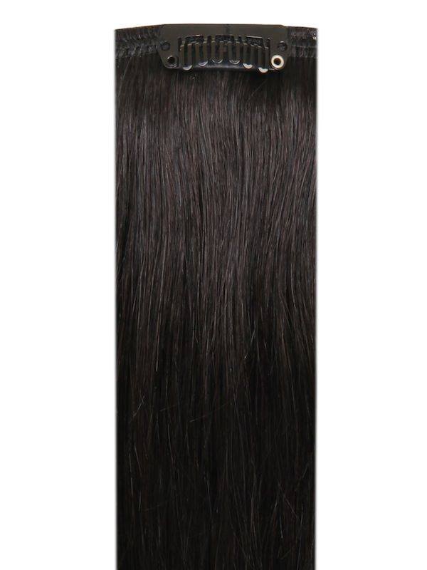 Deluxe Head Clip-In natural black #1B hair extensions with 21 clips, 12 pieces, 100% Indian Remy human hair