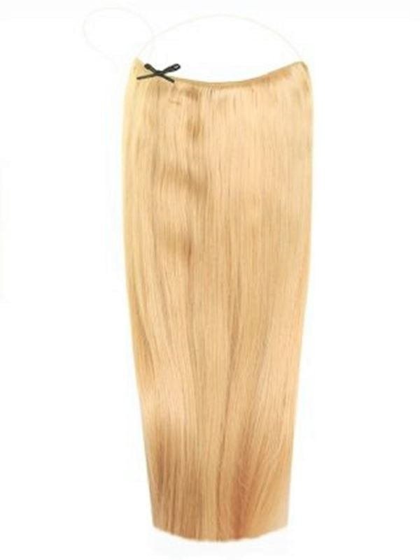 Halo Honey Blonde #22 hair extensions with adjustable clear wire, no clips, tape, or glue, for a natural look on thin hair