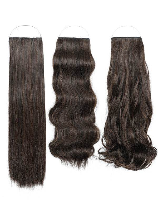 Syn Halo Hair Extensions Trio pack with straight, wavy, and curly styles made from premium Kanekalon fibers