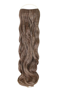 Curly Syn Halo Hair Extensions made from premium Kanekalon synthetic fiber, showcasing natural, voluminous curls with lightweight and durable design.