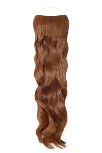 Curly Syn Halo hair extensions made from premium Kanekalon, showing bouncy, natural-looking volume and seamless blend with real hair