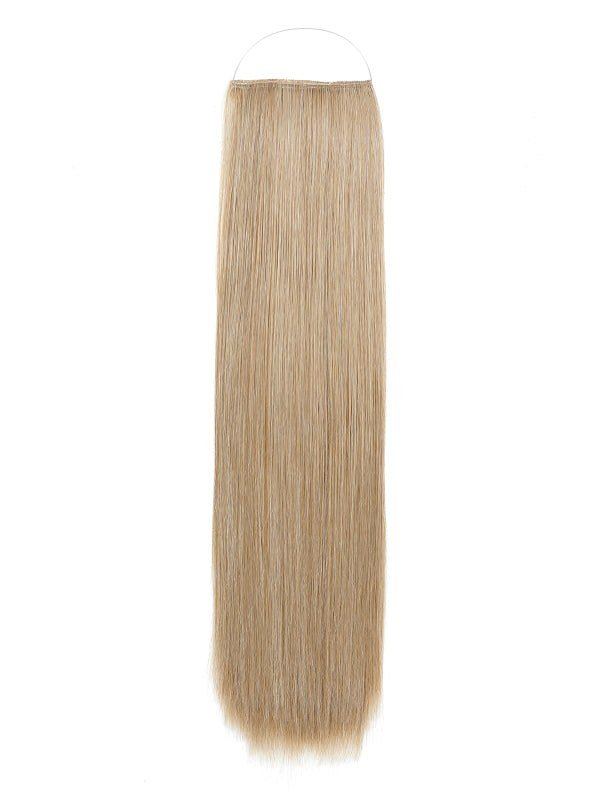 Straight Syn Halo Hair Extensions made from premium Kanekalon, lightweight, natural look, and easy 30-second installation with removable clips.