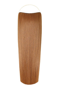 Woman with long straight hair wearing Syn Halo hair extensions showcasing natural look and volume