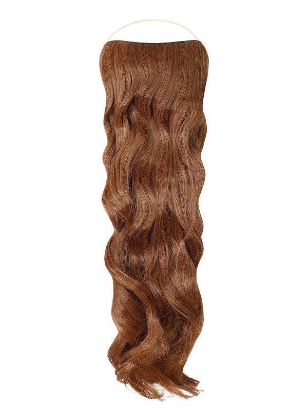 Curly Syn Halo Hair Extensions showcasing premium Kanekalon synthetic hair with natural volume and bounce