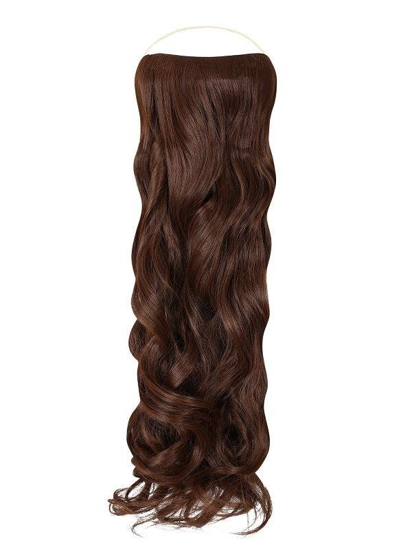 Curly Syn Halo Hair Extensions made from premium Kanekalon synthetic fibers showcasing natural look and bouncy volume.