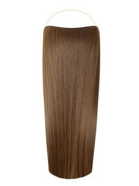 Straight Syn Halo Hair Extensions made from premium Kanekalon, lightweight, natural-looking, easy 30-second installation with adjustable hidden wire, heat-friendly, available in 36 colors.
