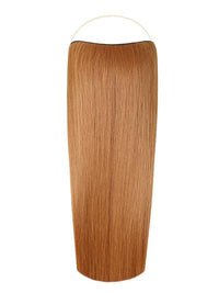 Straight Syn Halo Hair Extensions made from premium Kanekalon, lightweight, natural look, easy 30-second install with hidden wire and removable clips, heat-friendly up to 180°C, available in 36 colors.
