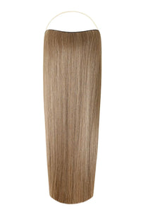 Straight Syn Halo Hair Extensions showcasing smooth, natural-looking, straight synthetic hair with lightweight design and hidden wire for easy, quick installation.