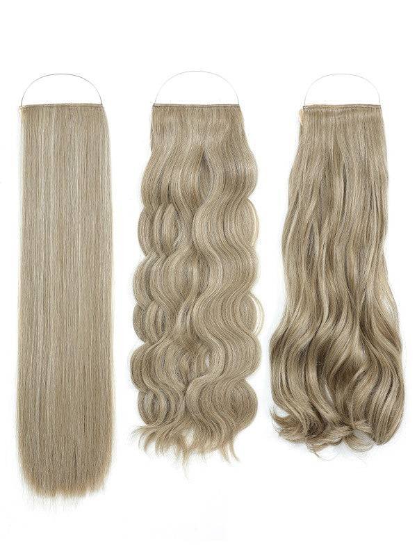 Syn Halo Hair Extensions Trio with Straight, Wavy, and Curly styles in premium Kanekalon