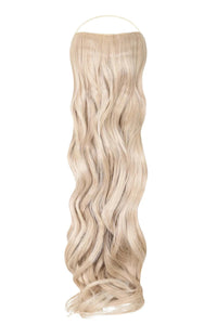 Curly Syn Halo Hair Extensions showcasing voluminous, natural-looking, lightweight synthetic Kanekalon hair with removable clips