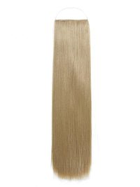 Close-up of straight syn halo hair extensions showing natural, lightweight, and durable synthetic hair blend