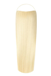 Straight Syn Halo Hair Extensions made from premium Kanekalon, showcasing natural, lightweight, and durable straight synthetic hair extensions with removable clips and hidden wire design.